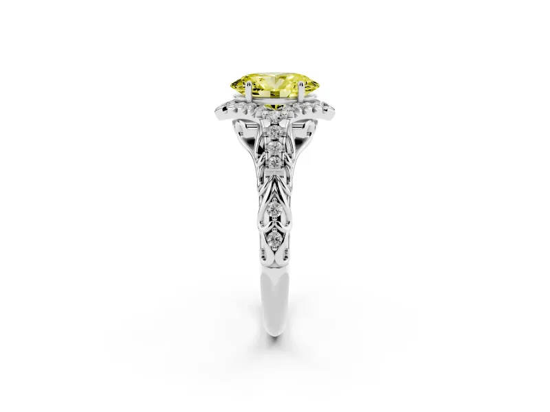 Oval Hidden Halo Filigree Engagement Ring Setting for a Fancy Yellow Lab-Grown Diamond | White Gold
