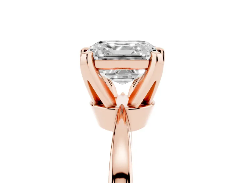 Asscher Cut Diamond Solitaire Engagement Ring Set in Rose gold with Slim Tapered Solitaire Band