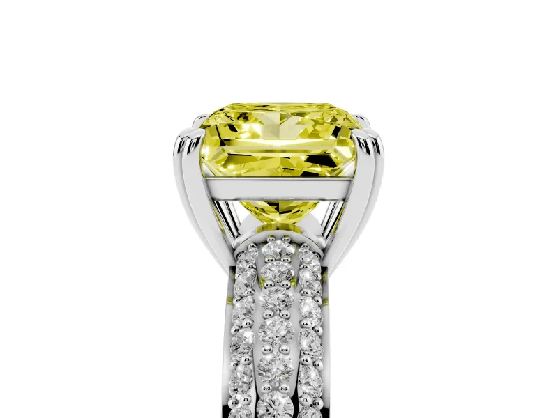 Princess Cut Three Row Pave Engagement Ring Setting for a Fancy Yellow Lab-Grown Diamond | Double Claws | White Gold