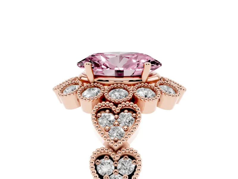 Oval Scalloped Halo Engagement Ring Setting for a Fancy Pink Lab-Grown Diamond | Heart Pavé Band | Rose Gold