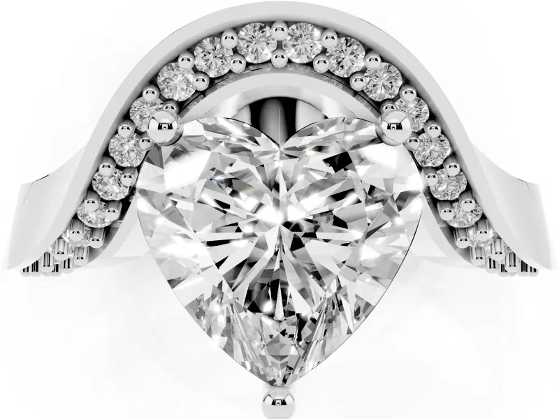 Heart-Shaped Bypass Solitaire Engagement Ring Setting | Pavé Ribbon | Platinum