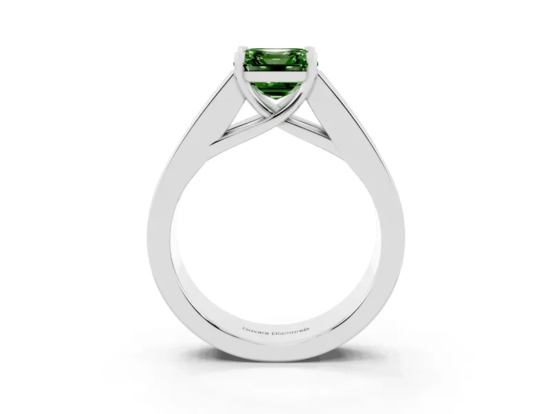 Fancy Green Asscher Cut Diamond Solitaire Ring Set in White gold with Channel-Set Accent Stones and Prong Setting
