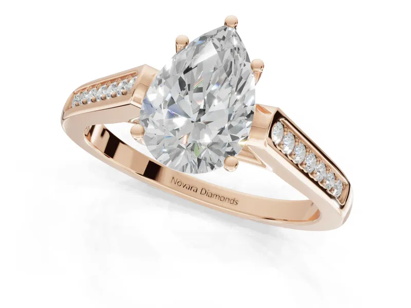Pear-Shaped Cathedral Solitaire Engagement Ring Setting | Channel Set Band | Rose Gold