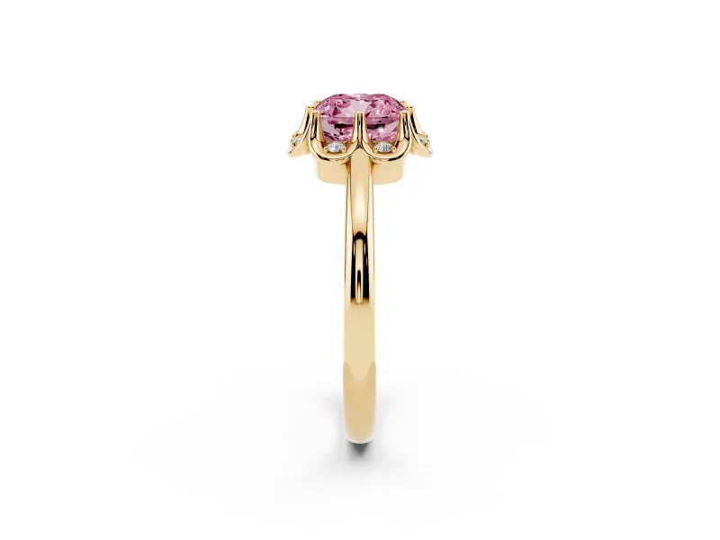 Cushion Cut Petal Halo Engagement Ring Setting for a Fancy Pink Lab-Grown Diamond | Yellow Gold