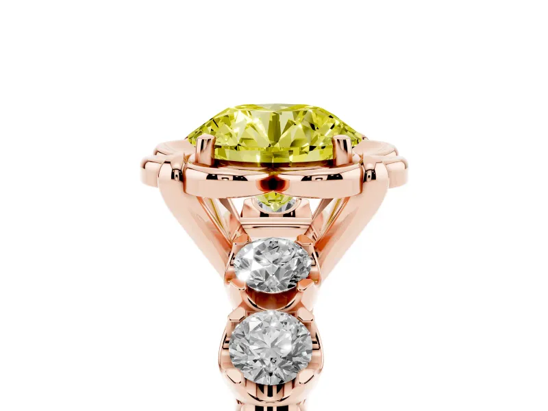 Round Floral Engagement Ring Setting for a Fancy Yellow Lab-Grown Diamond | Petal Frame | Rose Gold