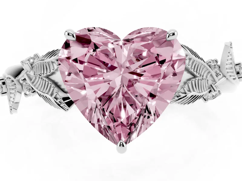 Heart-Shaped Leaf Solitaire Engagement Ring Setting for a Fancy Pink Lab-Grown Diamond | Sterling Silver