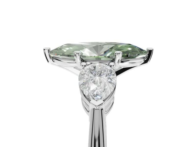 Marquise Three-Stone Ring Setting for a Fancy Green Lab-Grown Diamond | Pear Side Stones | Platinum