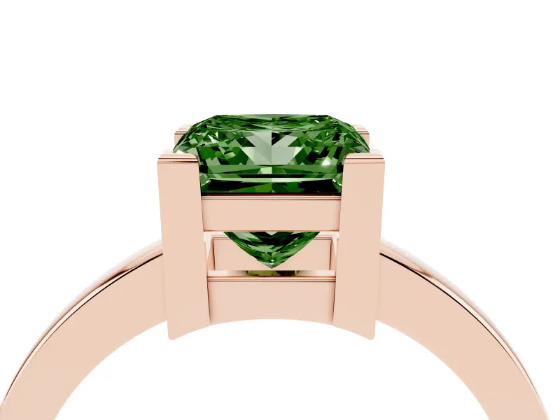 Princess Cut Solitaire Engagement Ring Setting for a Fancy Green Lab-Grown Diamond | Flat Tab Prongs | Rose Gold