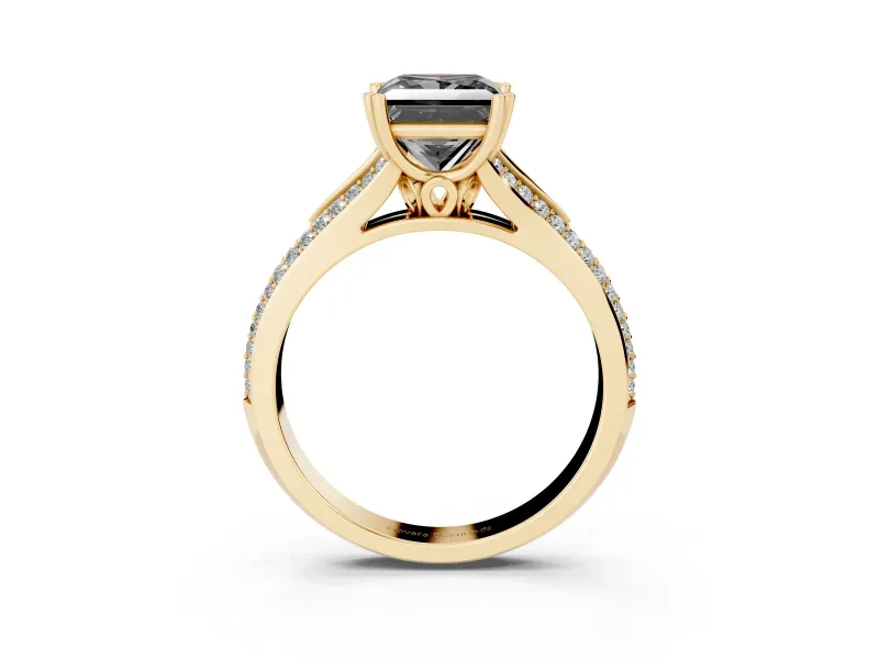 Princess Cut Split Shank Engagement Ring Setting for a Black Center | Pavé Band | Yellow Gold