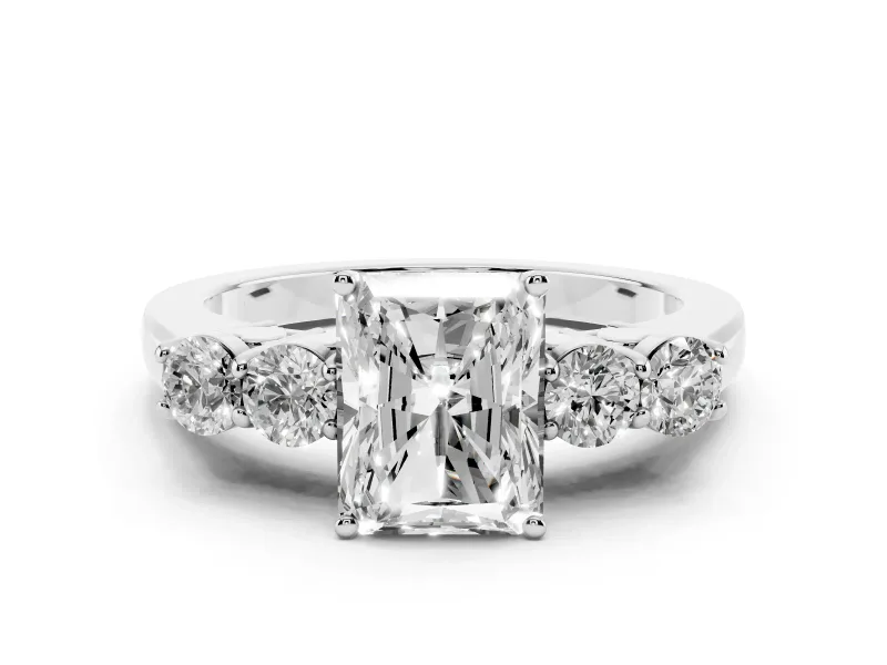 Radiant Cut Diamond Five-Stone Prong Set Band Ring Set in Platinum with Polished Band