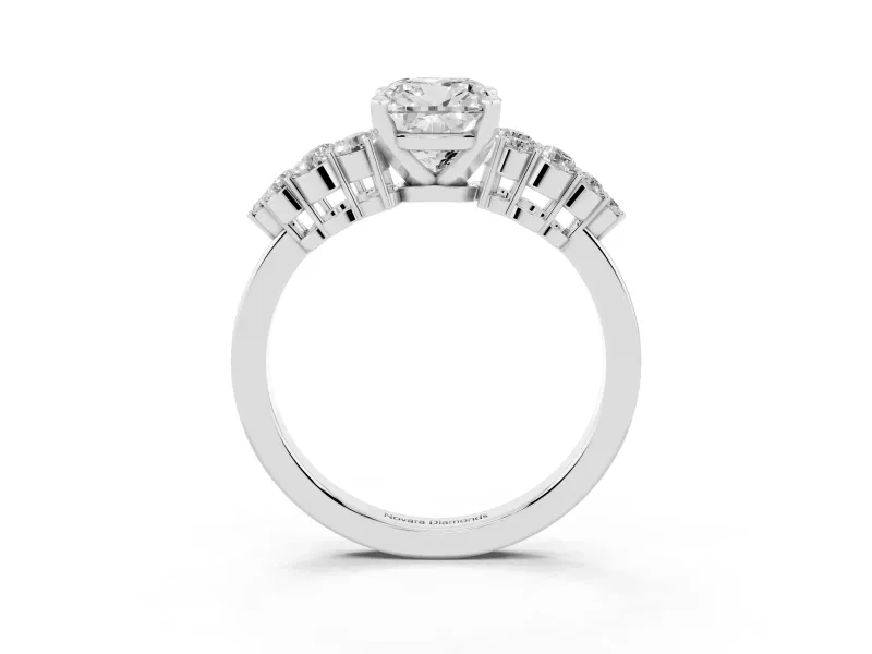 Cushion Cut Diamond Cluster Engagement Ring Set in White gold with Pavé Band and Prong Setting