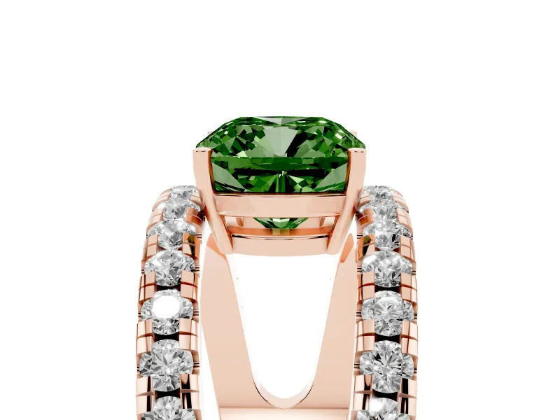 Cushion Cut Wide Open Split Shank Engagement Ring Setting for a Fancy Green Lab-Grown Diamond | Pavé Strands | Rose Gold