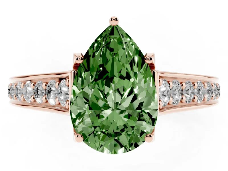 Pear-Shaped Graduated Pavé Engagement Ring Setting for a Fancy Green Lab-Grown Diamond | Rose Gold