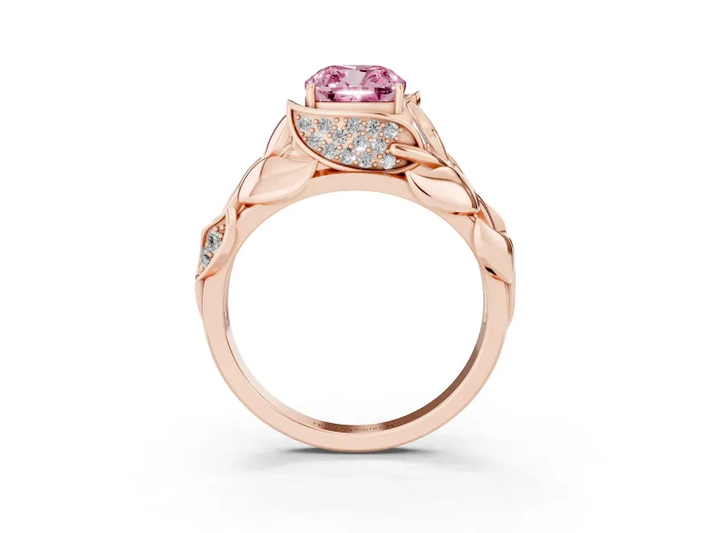 Cushion Cut Leaf Bypass Engagement Ring Setting for a Fancy Pink Lab-Grown Diamond | Rose Gold