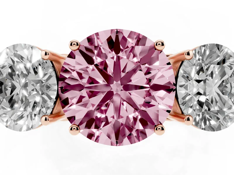 Round Engagement Ring Setting for a Fancy Pink Lab-Grown Diamond | Three Stone | Rose Gold