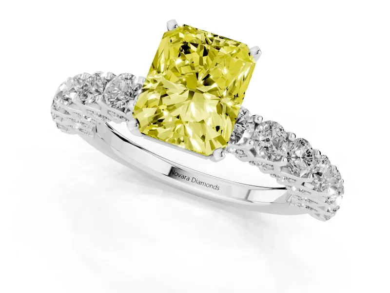 Radiant Cut Shared Prong Engagement Ring Setting for a Fancy Yellow Lab-Grown Diamond | Platinum