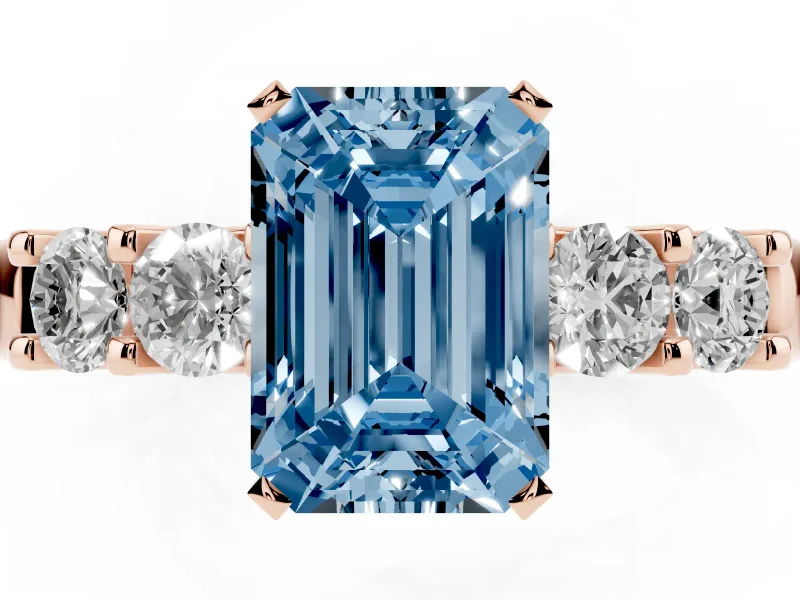 Emerald Cut Five Stone Engagement Ring Setting for a Fancy Blue Lab-Grown Diamond | Rose Gold