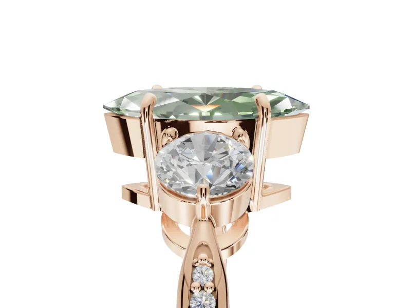 Marquise Three Stone Engagement Ring Setting for a Fancy Green Lab-Grown Diamond | Tapered Pave Band | Rose Gold