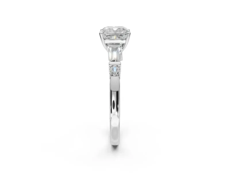 Cushion Cut Tapered Baguette Engagement Ring Setting | Bar Set Sides | Sterling Silver