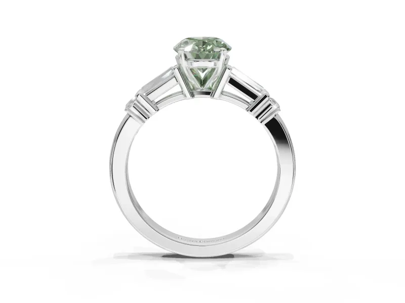 Oval Tapered Baguette Engagement Ring Setting for a Fancy Green Lab-Grown Diamond | White Gold