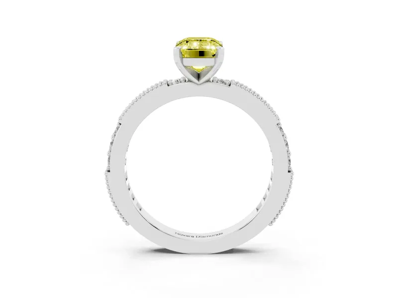 Emerald Cut Vintage Pavé Engagement Ring Setting for a Fancy Yellow Lab-Grown Diamond | Platinum