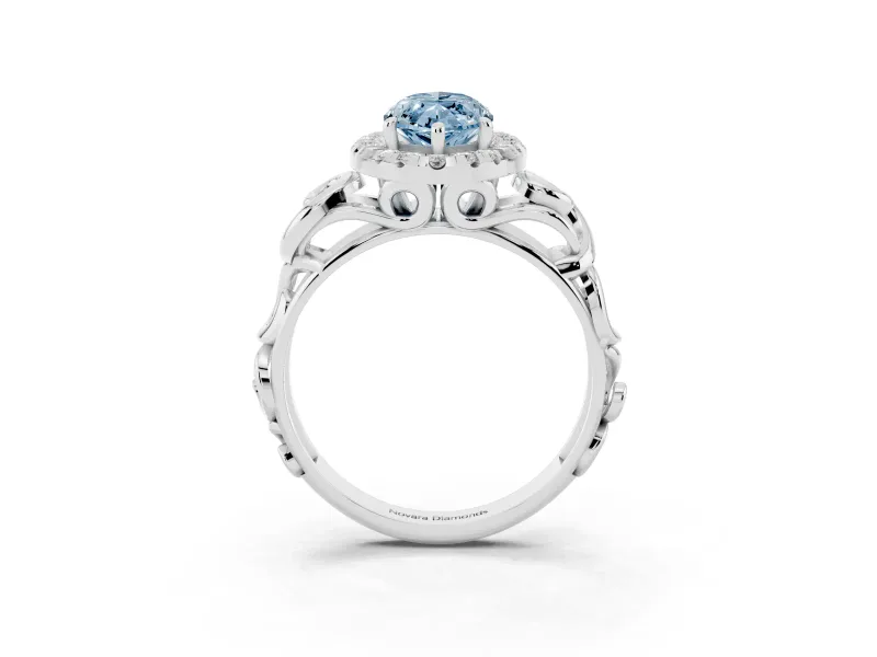 Fancy Blue Marquise Cut Diamond Halo Ring Set in Silver with Scrollwork Band and Prong Setting