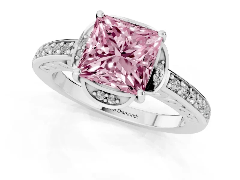 Princess Cut Floral Pavé Engagement Ring Setting for a Fancy Pink Lab-Grown Diamond | Platinum