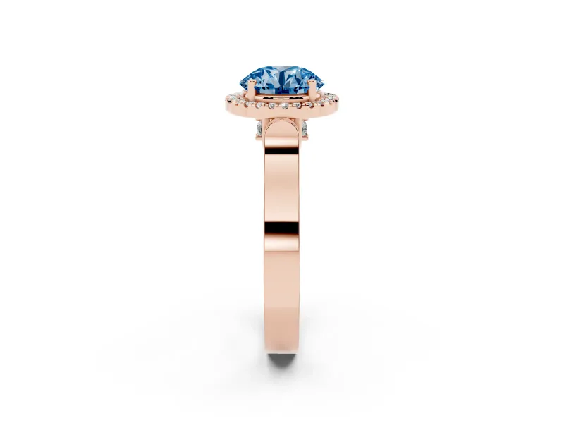 Round Pavé Halo Engagement Ring Setting for a Fancy Blue Lab-Grown Diamond | Rose Gold