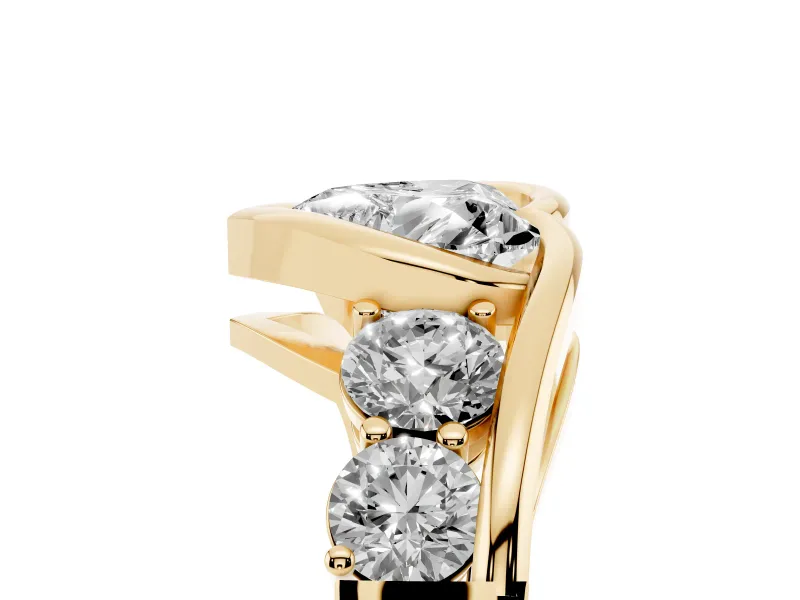 Heart-Shaped Bezel Bypass Engagement Ring Setting | Round Side Stones | Yellow Gold