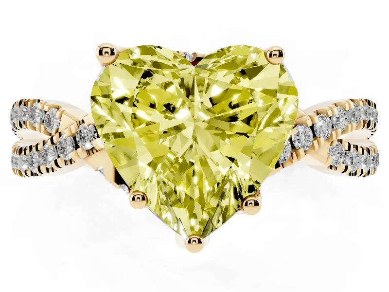 Heart-Shaped Twisted Pave Engagement Ring Setting for a Fancy Yellow Lab-Grown Diamond | Split Shank | Yellow Gold