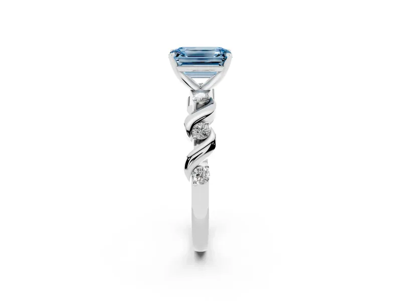 Emerald Cut Twisted Engagement Ring Setting for a Fancy Blue Lab-Grown Diamond | Sterling Silver - Design NV-24451