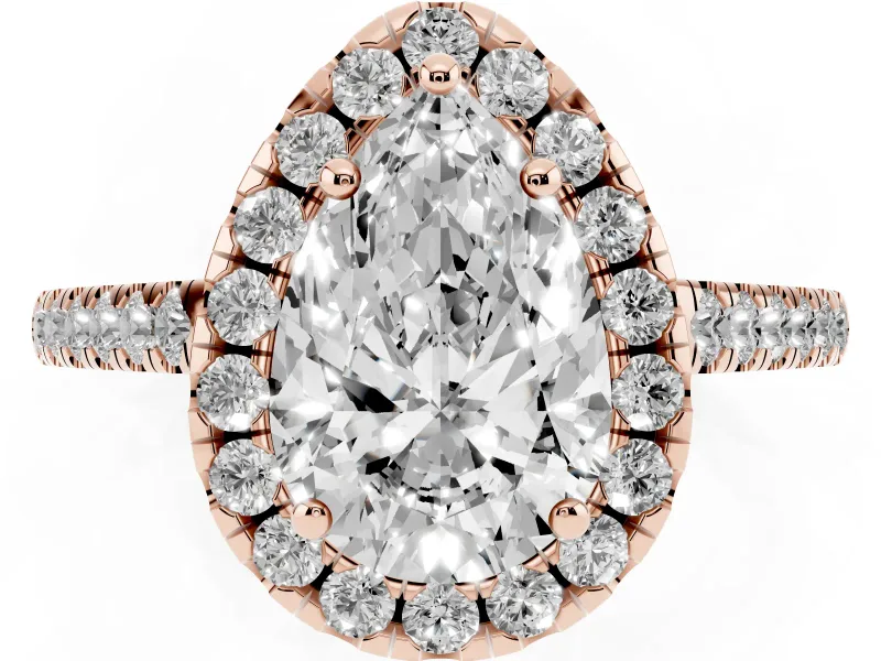Pear-Shaped Raised Halo Engagement Ring Setting | Pave Band | Rose Gold
