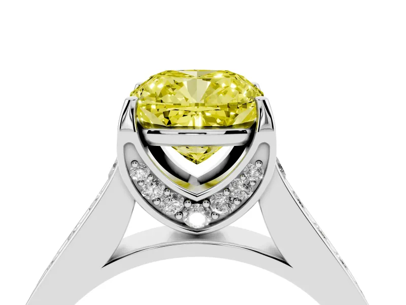 Cushion Cut Graduated Pavé Engagement Ring Setting for a Fancy Yellow Lab-Grown Diamond | Platinum