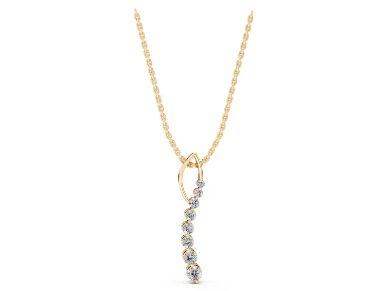 Round Lab-Grown Diamond Graduated Curved Bar Pendant Necklace | Open Wire Bail | Yellow Gold