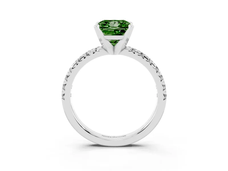 Princess Cut Pavé Engagement Ring Setting for a Fancy Green Lab-Grown Diamond | Sterling Silver
