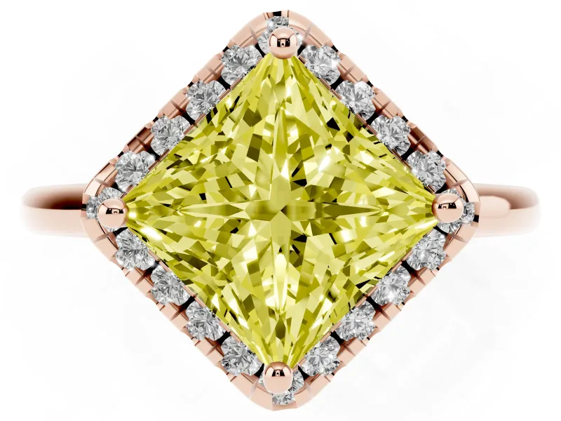 Princess Cut Halo Engagement Ring Setting for a Fancy Yellow Lab-Grown Diamond | Plain Polished Band | Rose Gold