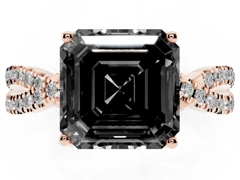 Asscher Cut Twisted Pavé Engagement Ring Setting for a Black Center | Split Shank | Rose Gold