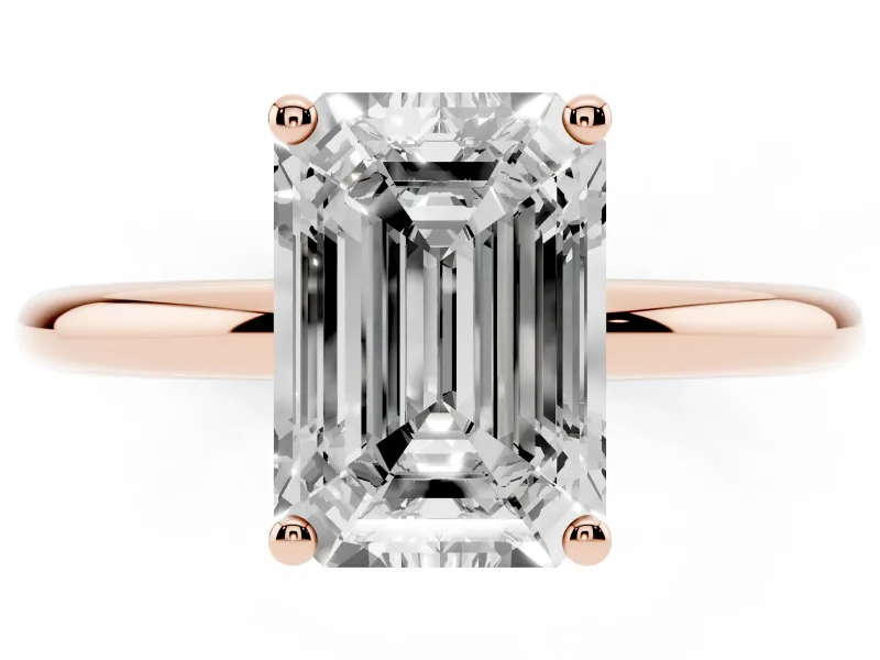 Emerald Cut Micro-Prong Hidden Halo Engagement Ring Setting | Plain Band | Rose Gold