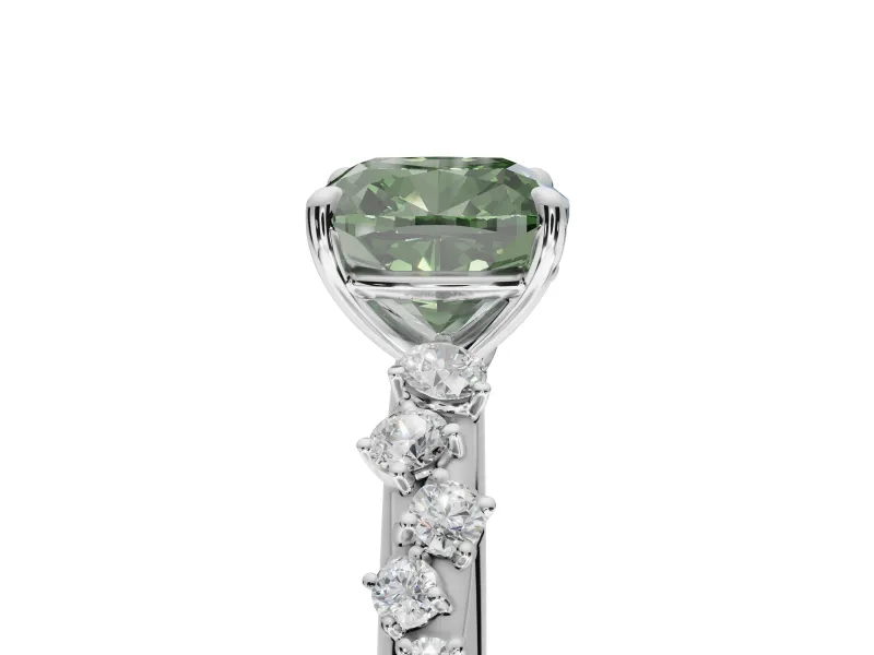 Cushion Cut Graduated Solitaire Engagement Ring Setting for a Fancy Green Lab-Grown Diamond | White Gold