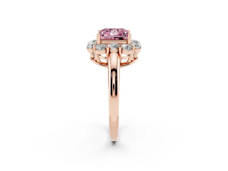 Princess Cut Graduated Milgrain Halo Engagement Ring Setting for a Fancy Pink Lab-Grown Diamond | Rose Gold