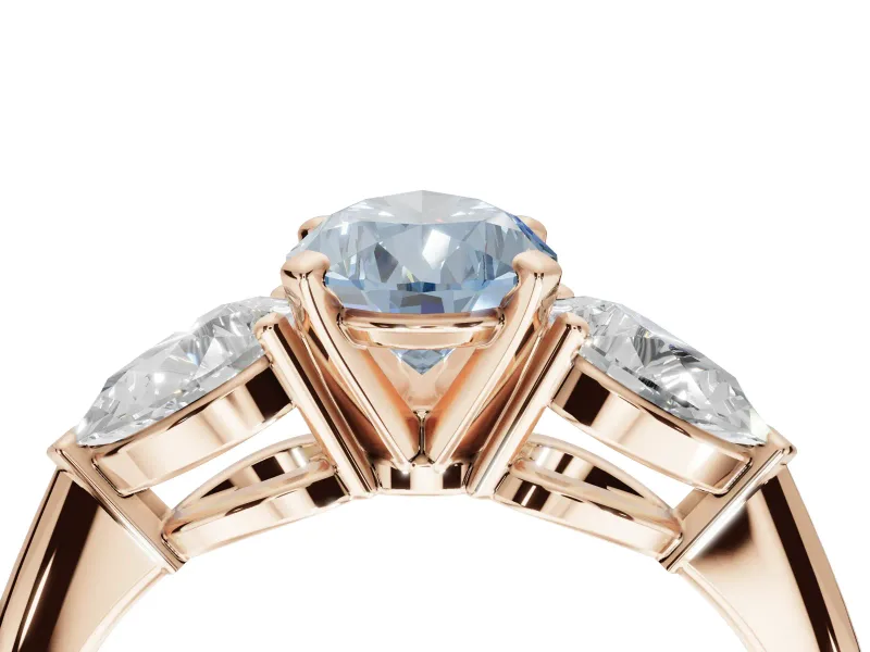 Pear-Shaped 3-Stone Engagement Ring Setting for a Fancy Blue Lab-Grown Diamond | Rose Gold