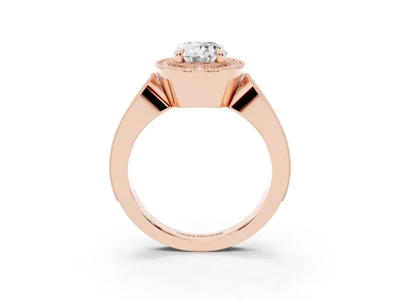 Oval Vintage Milgrain Halo Engagement Ring Setting | Open Loop Pave Shoulders | Rose Gold