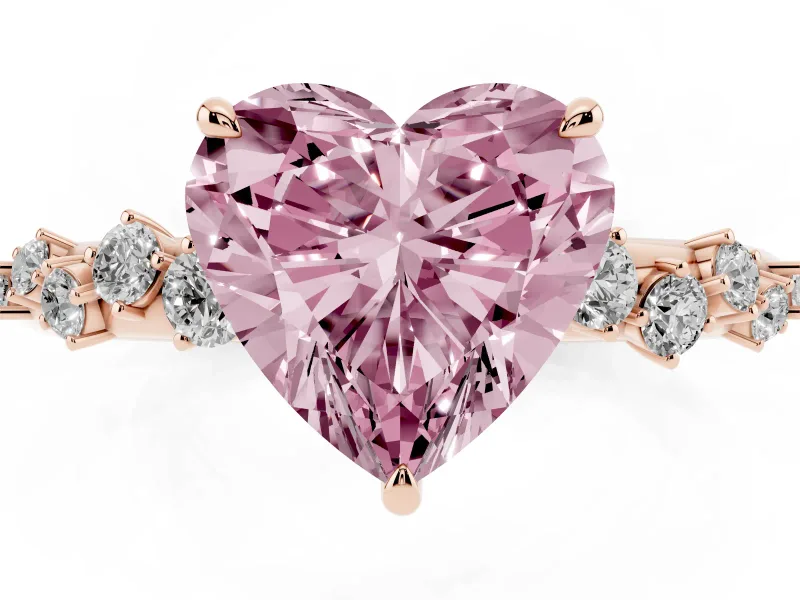 Fancy Pink Heart Cut Diamond Cluster Solitaire Ring Set in Rose gold with Prong Setting