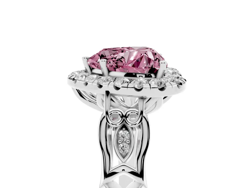 Heart-Shaped Halo Engagement Ring Setting for a Fancy Pink Lab-Grown Diamond | Filigree Shoulders | White Gold