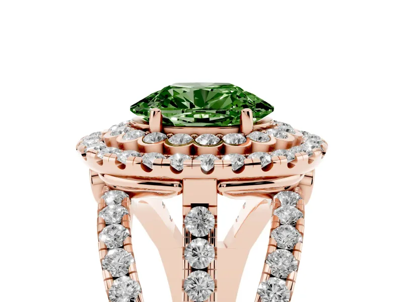 Oval Double Halo Split Shank Engagement Ring Setting for a Fancy Green Lab-Grown Diamond | Pave Strands | Rose Gold