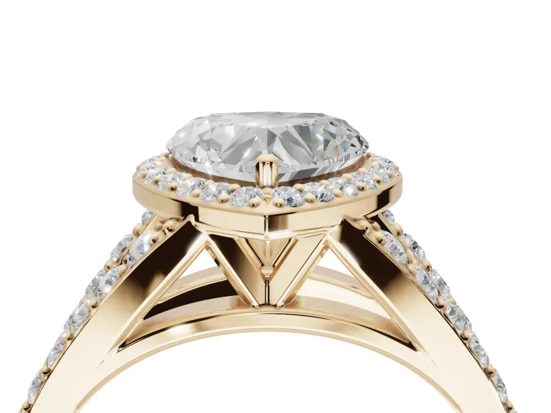 Heart-Shaped Halo Pavé Engagement Ring Setting | Narrow Split Shank | Yellow Gold