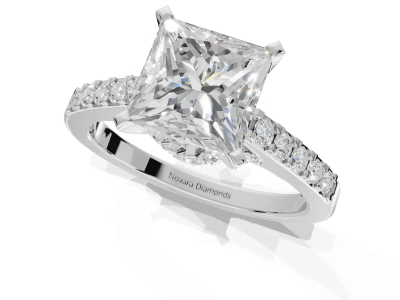 Princess Cut Pavé Solitaire Engagement Ring Setting | Crossover Gallery | Platinum