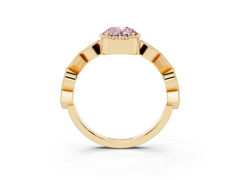 Fancy Pink Oval Cut Diamond Milgrain Marquise Twist Band Ring Set in Yellow gold with Prong Setting