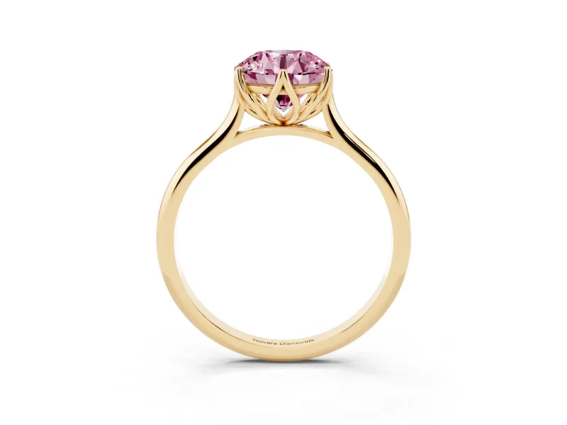 Round Cathedral Solitaire Engagement Ring Setting for a Fancy Pink Lab-Grown Diamond | Tulip Gallery | Yellow Gold