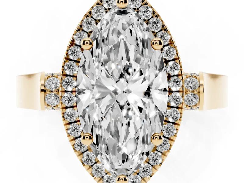 Marquise Halo Engagement Ring Setting | Pavé Panel Shoulders | Yellow Gold